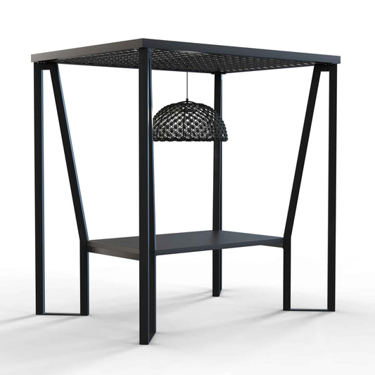 Horizon 8FT Pergola with Lamp, Hanging Chairs & Aluminum Table