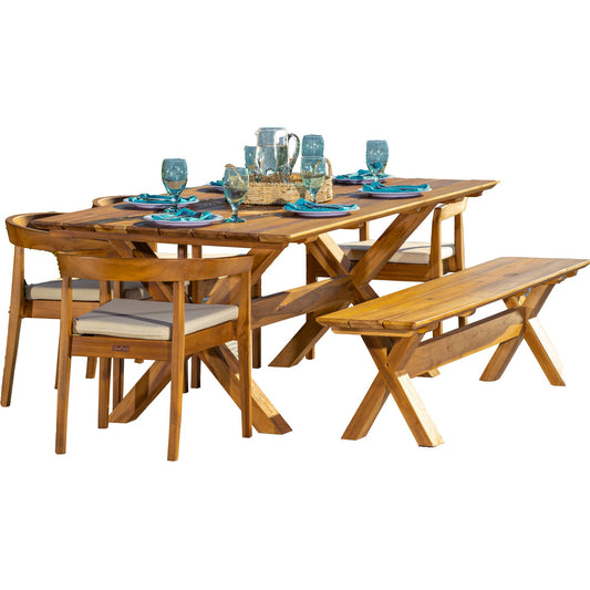 Panama Jack Bali Teak 7-Piece Rectangular Dining Table with Bench