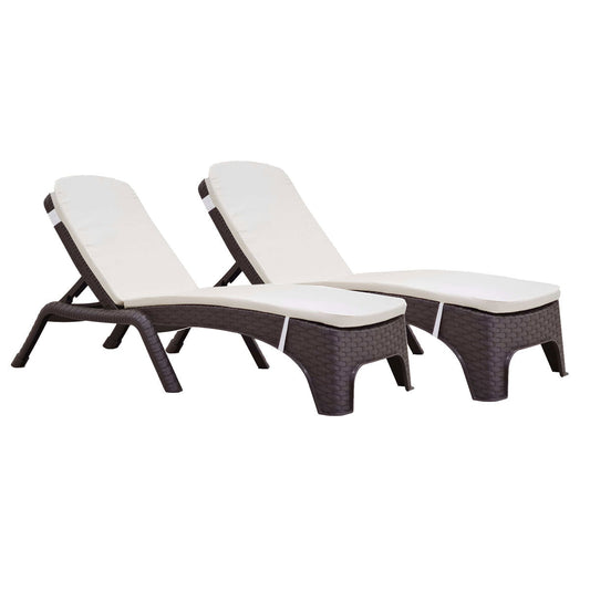 Roma Set of 2 Chaise Lounger w/cushion-Brown