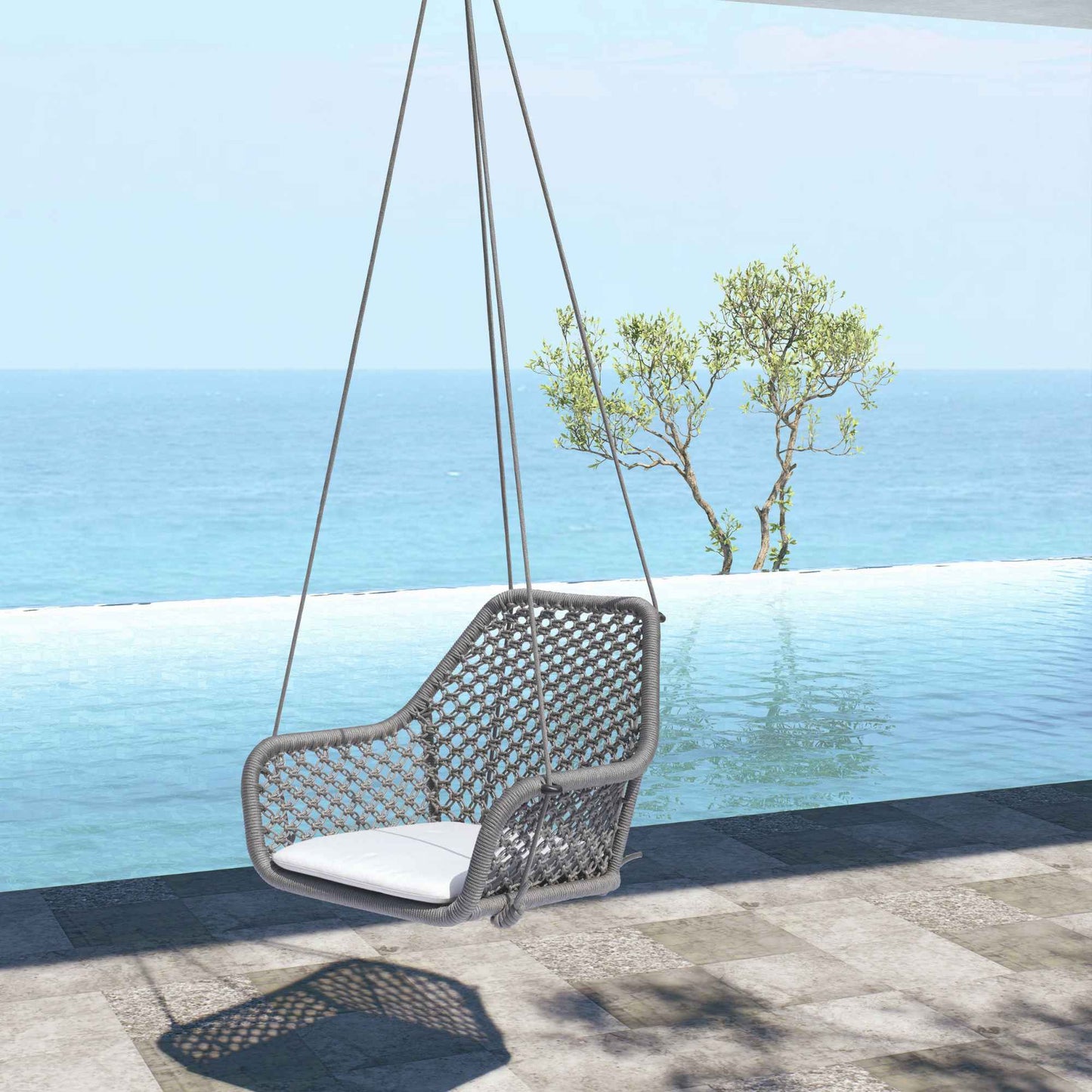Horizon 8FT Pergola with Lamp, Hanging Chairs & Aluminum Table